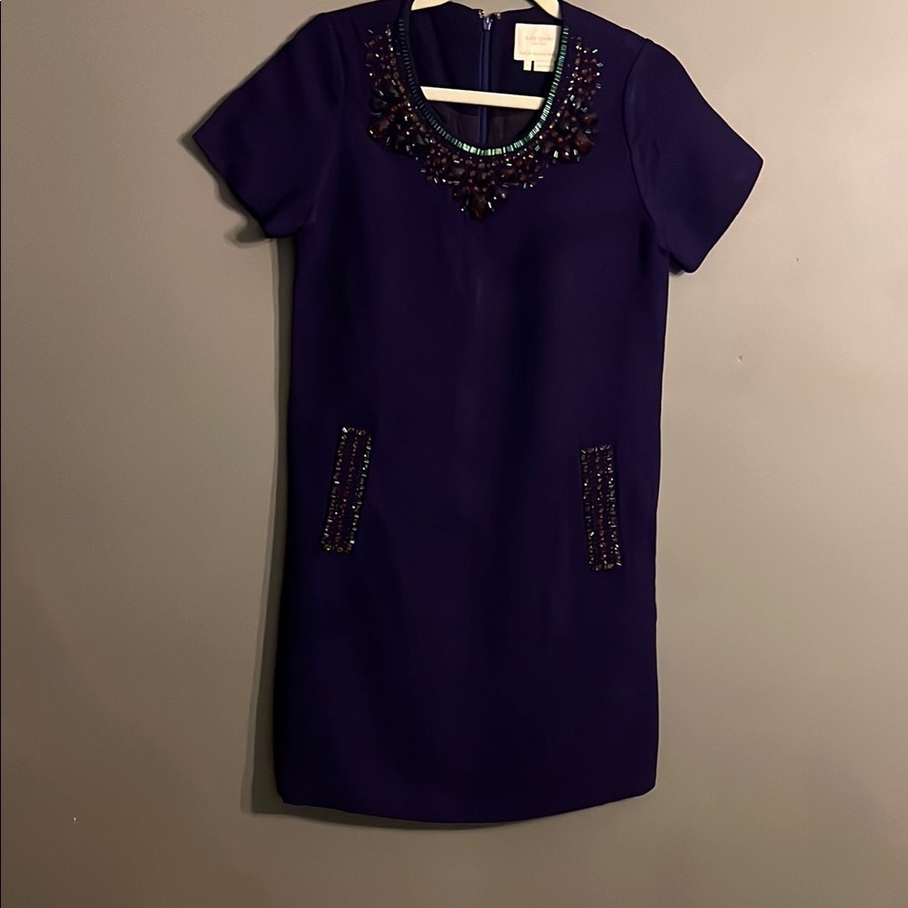 Kate Spade Gail Elegant Purple Shift Dress with Embellished Neckline